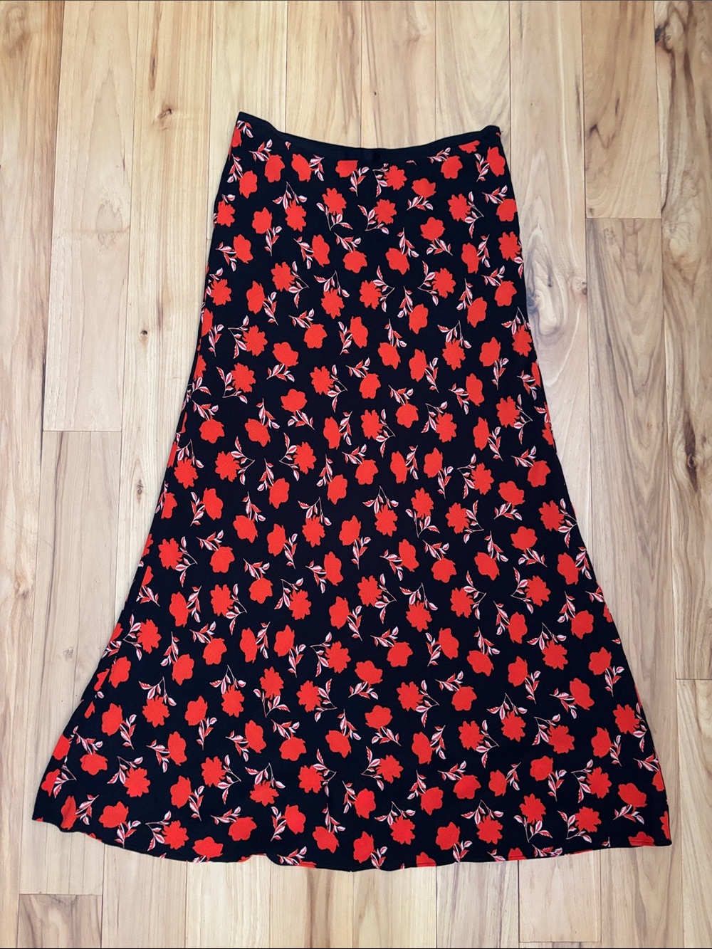 Ann Taylor | VTG 90s Black Red Floral Dark Romance A-Line Maxi Skirt | SIze 4